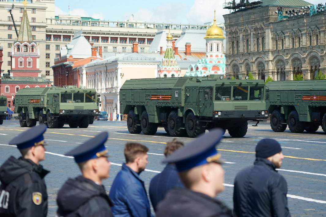 Iskander-M operational-tactical missile systems at the final rehearsal of the military parade on Red Square in honor of the 79th anniversary of Victory in the Great Patriotic War