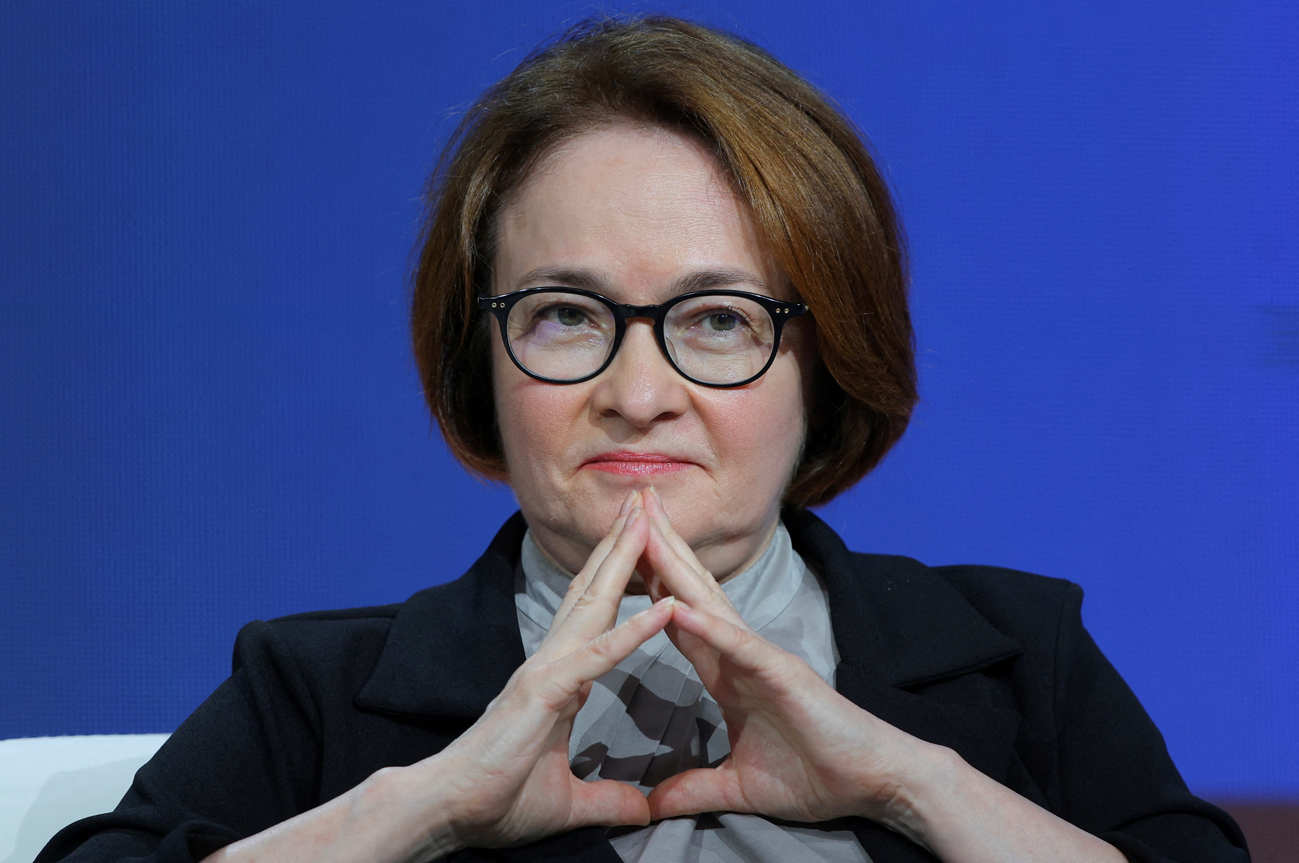 Elvira Nabiullina, Governor of Russian Central Bank, attends a financial conference in Moscow