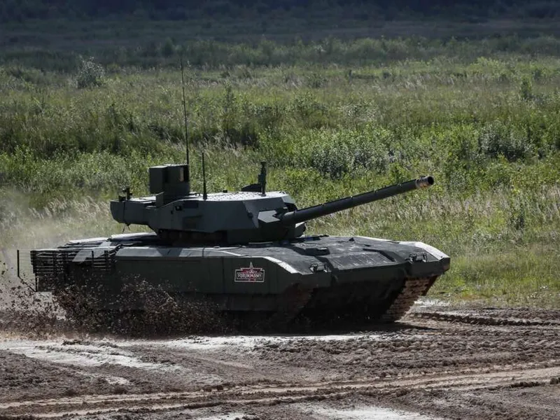 Venäläistä T-14 Armata -taistelupanssarivaunua esiteltiin Moskavan lähistöllä elokuussa 2023.