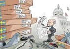 Charge-com-Min-Def-Suíço-e-partes-do-Gripen-no-jornal-La-Liberté.webp