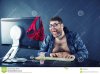 man-sitting-desk-looking-computer-screen-fat-smiling-isolated-gray-40355335[1].jpg