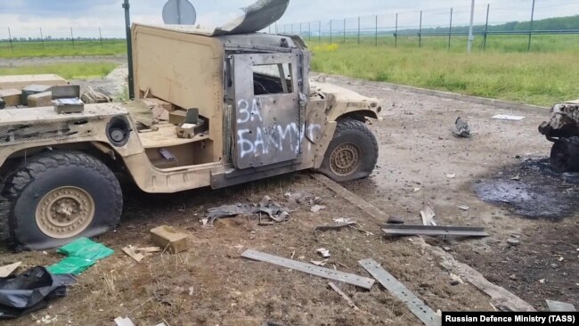 Armored vehicle M1151 HMMWV, probably damaged during a Russian strike in the area of the Grayvoron checkpoint