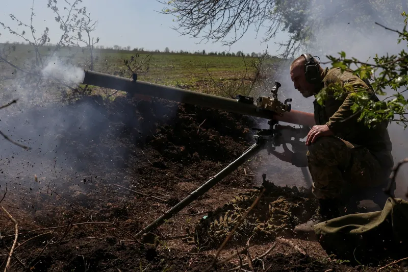 A Ukrainian service member firing an antitank grenade near Bakhmut, Ukraine, May 2023