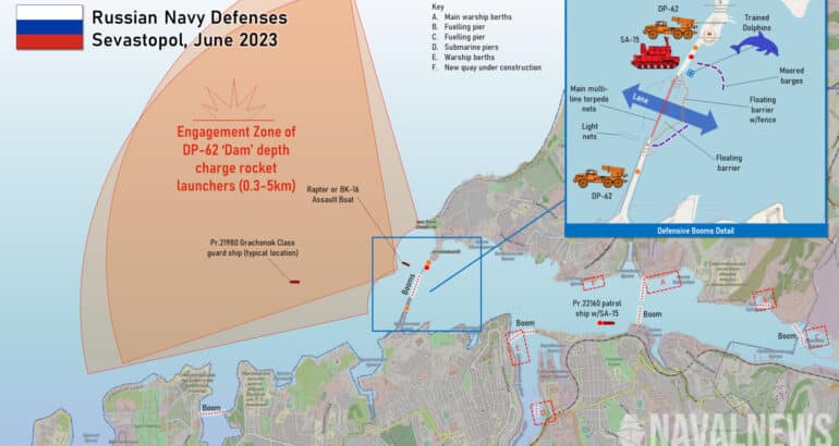 Map of defenses in Sevastopol including navy dolphins