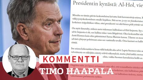 Presidentti Sauli Niinistö julkaisi presidentin omilla sivuilla kirjoituksensa ”Presidentin kynästä: Al-Hol vielä kerran”.