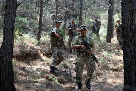 Turkin sotilaat etsivät vallankaappausyrityksestä epäiltyjä asevoimien jäseniä metsässä Marmariksessa 20. heinäkuuta vuonna 2016.