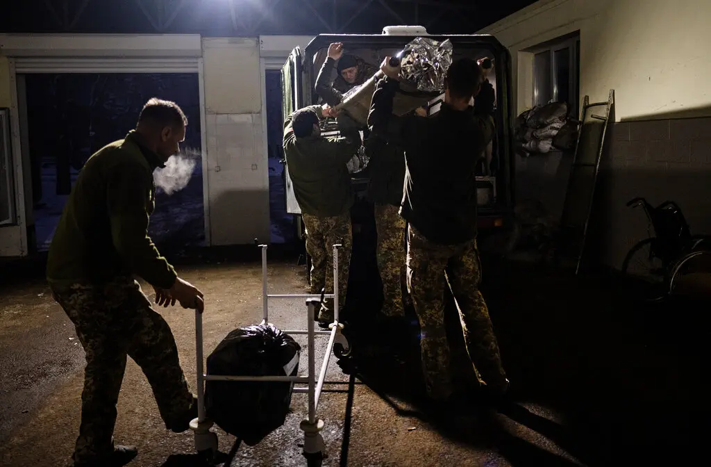 Wounded Ukrainian soldiers were brought to a hospital from the battlefield in the Donbas last month. 