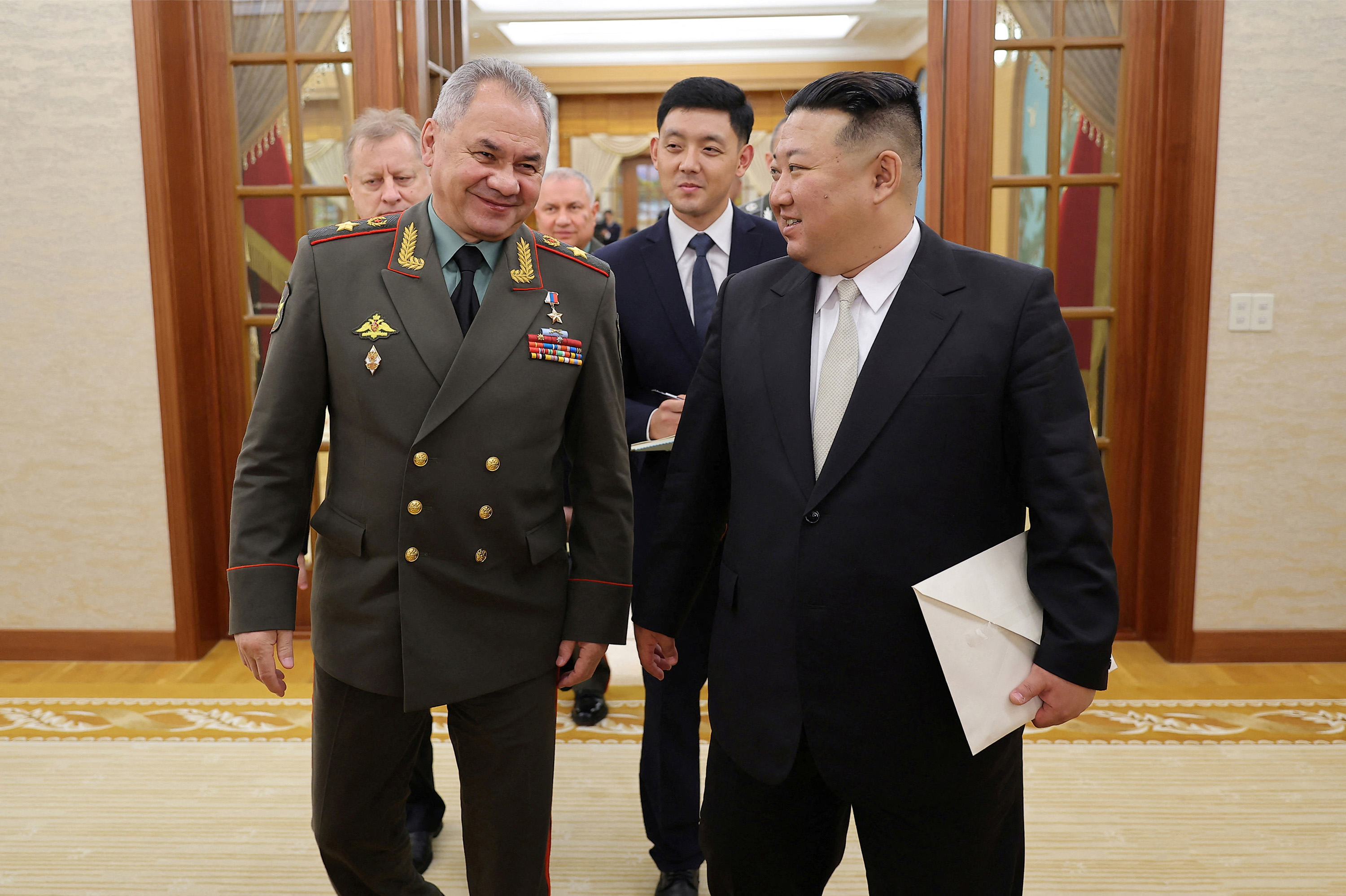 Sergei Shoigu with Kim Jong Un in North Korea, on July 27. 