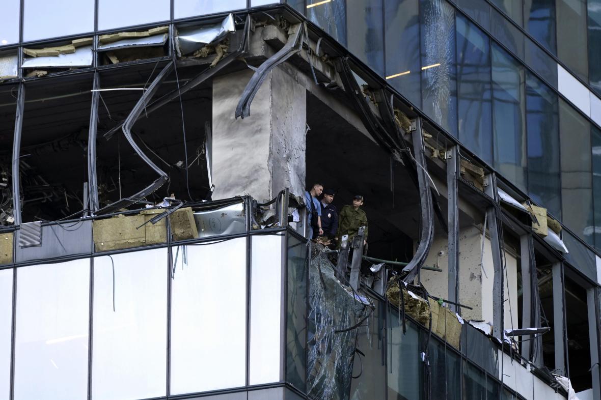 A skyscraper was damaged in a suspected Ukrainian drone attack in Moscow on July 30