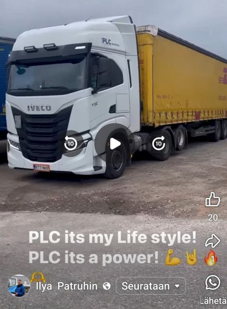 PLC Transit Service esitteli lokakuussa 2023 Facebook-sivullaan yhtiön toimintaa. PLC:n vetoauton kyydissä oli DHL:n perävaunu.