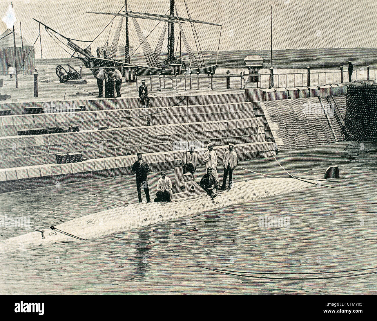 isaac-peral-1852-1895-partial-tests-verified-the-peral-submarine-dock-C1MY05.jpg