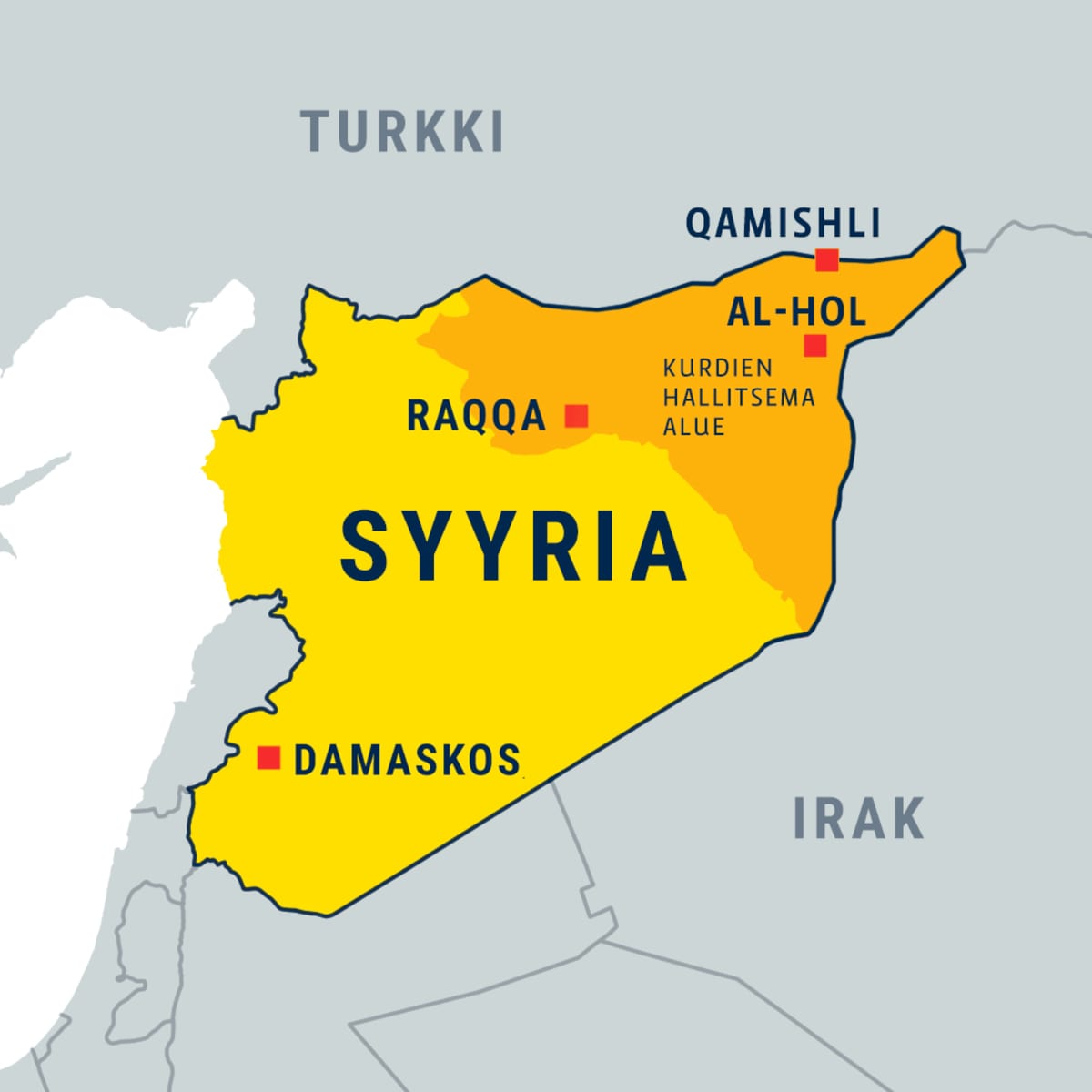 Kurdialue, Syyria Qamishli al-Hol kartta