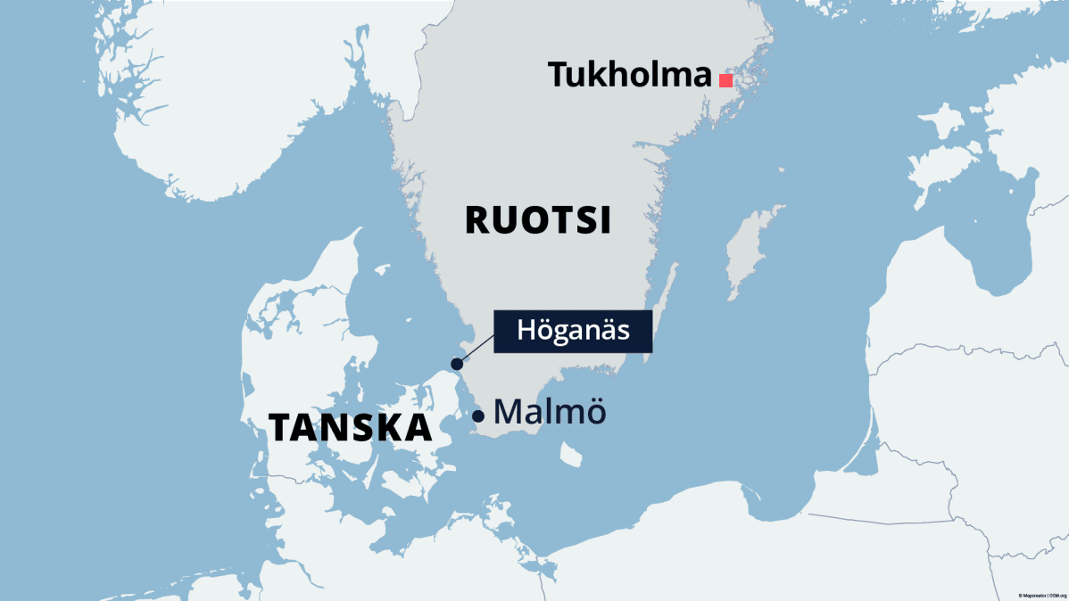 Kartalla Höganäs Etelä-Ruotsissa.