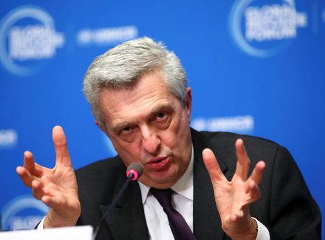 YK:n pakolaisjärjestön UNHCR:n pääjohtaja Filippo Grandi kuvattiin Davosin talousfoorumissa järjestetyssä lehdistötilaisuudessa.