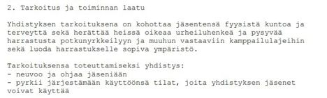 Ote terrorismiepäiltyjen perustaman yhdistyksen säännöistä.