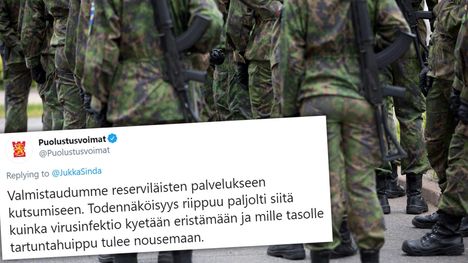 Puolustusvoimat valmistautuu reserviläisten palvelukseen kutsumiseen.