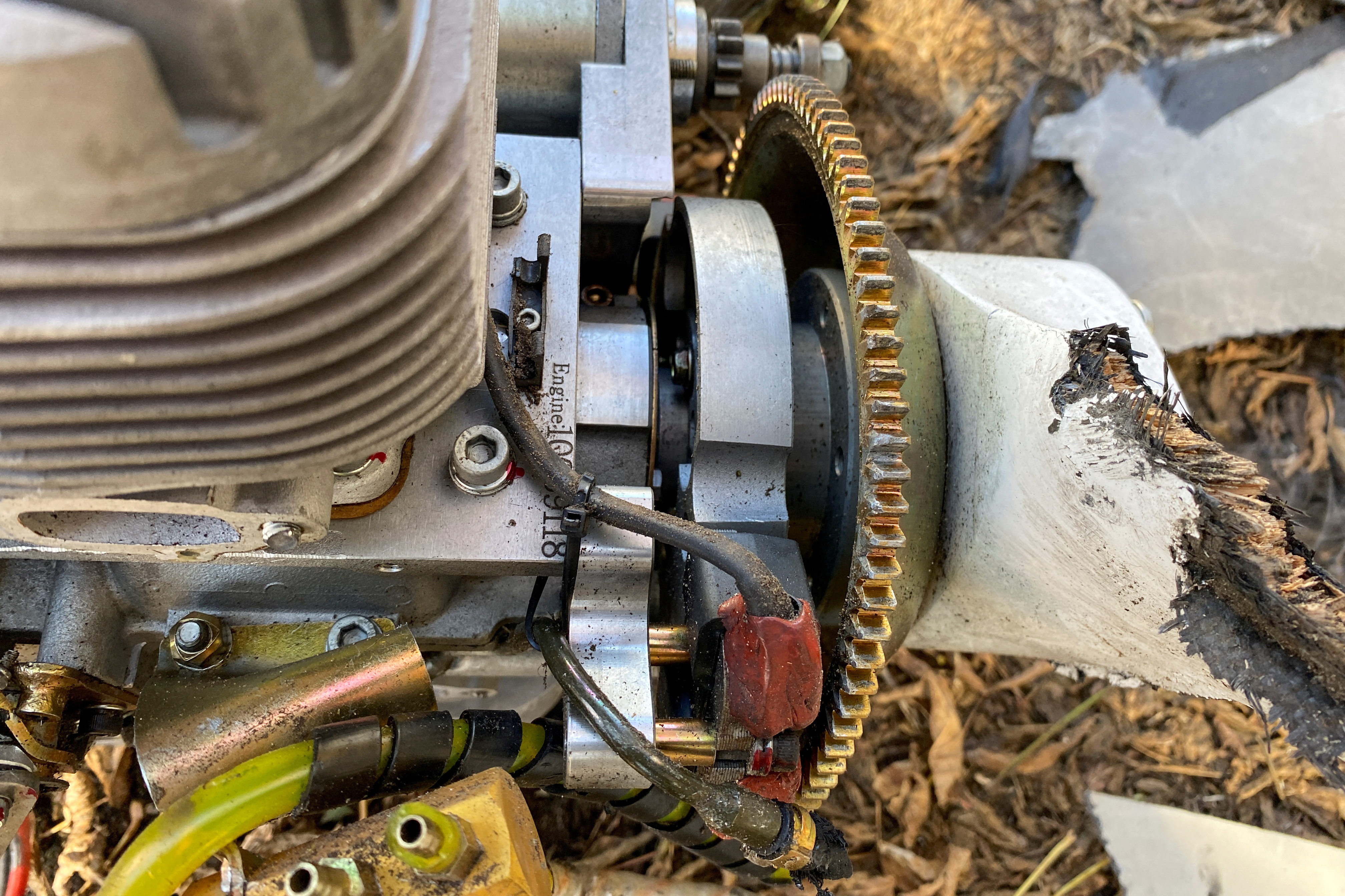 Engine of an unmanned aerial vehicle, what Ukrainian authorities consider to be an Iranian made suicide drone Shahed-136 are seen at a site of Russian strike in Kharkiv