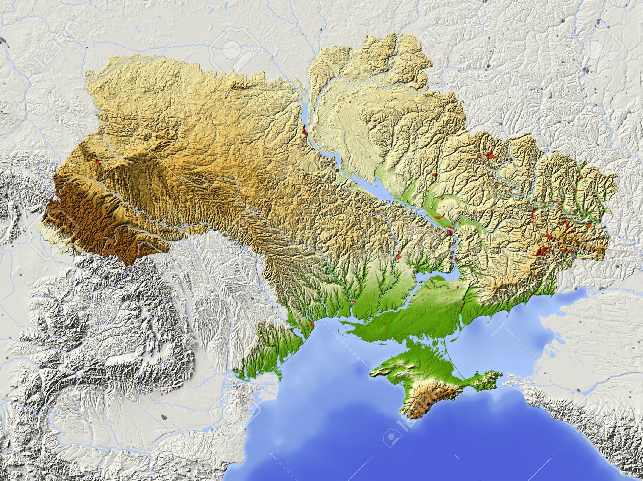 11687746-ukraine-shaded-relief-map-with-major-urban-areas-surrounding-territory-greyed-out-colored-according-.jpg