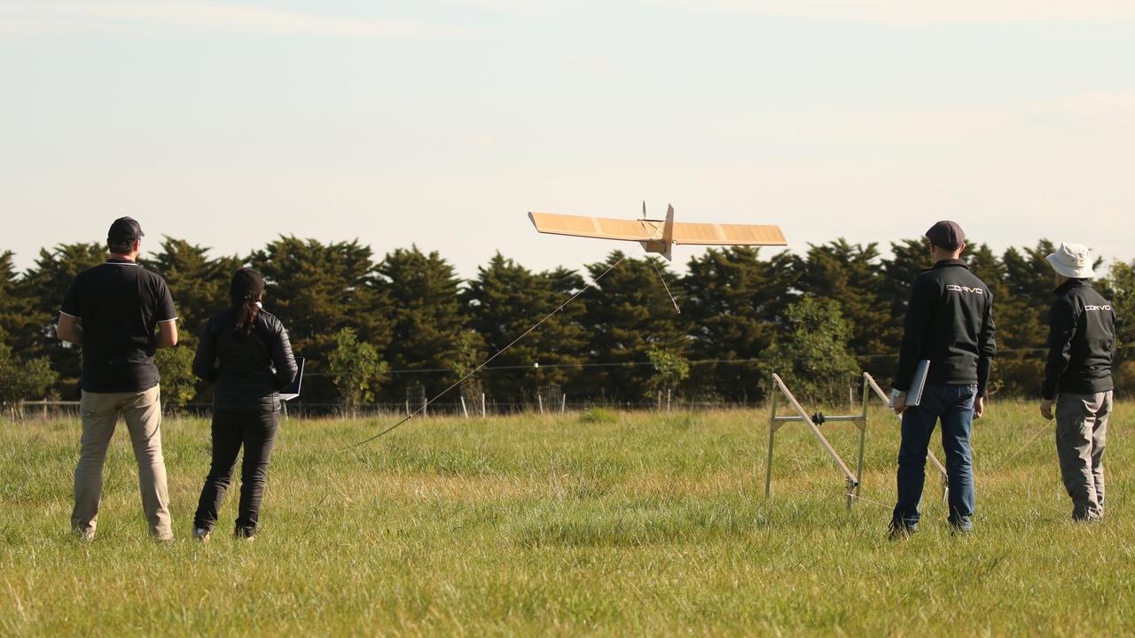 Sypaq’s Precision Payload Delivery System drone on its launch catapult.