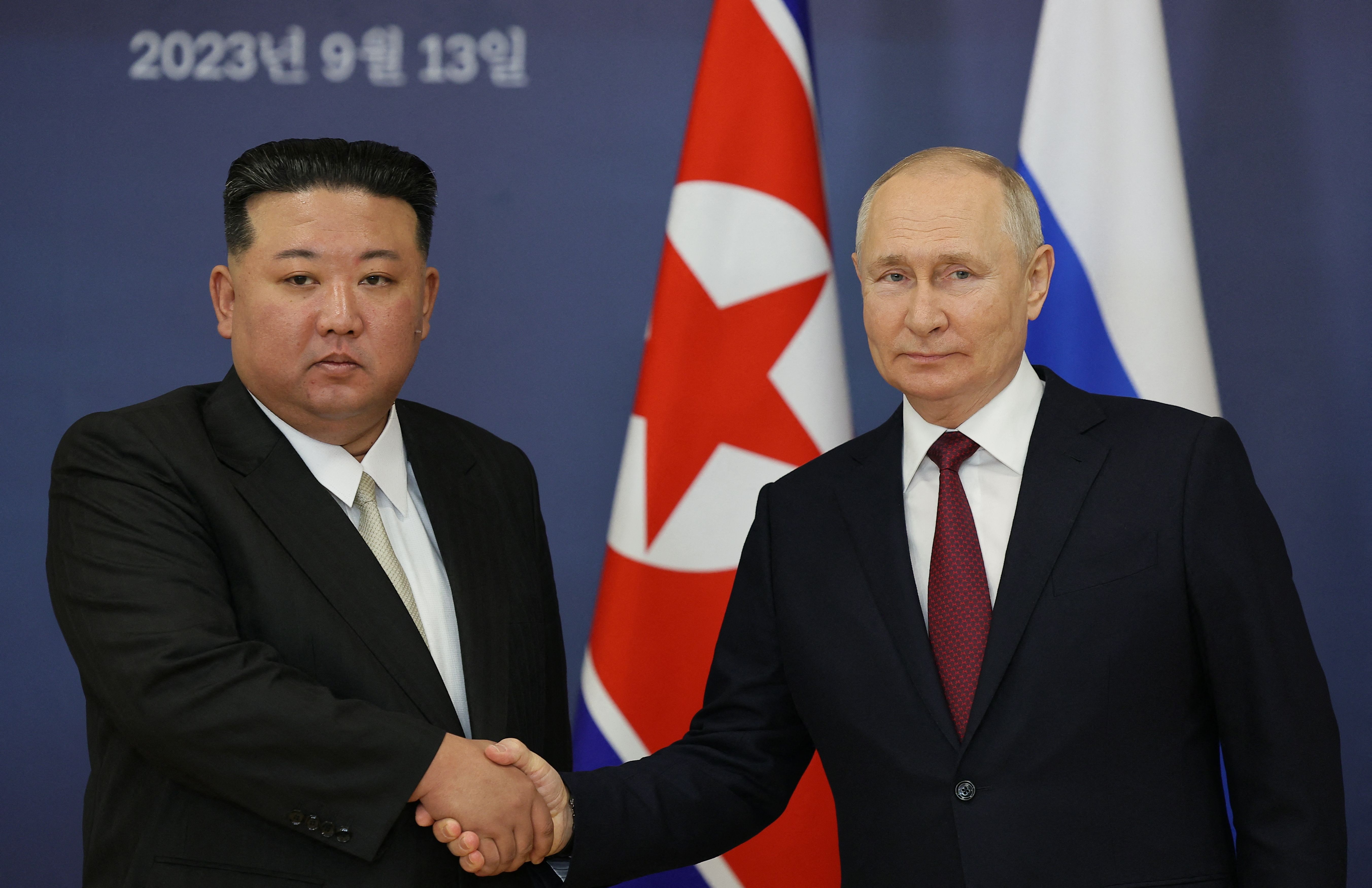 Vladimir Putin, right, and Kim Jong Un in September 2023.