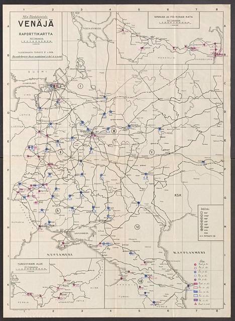Yleisesikunnan niin sanottu dislokaatiokartta, johon on merkitty Neuvostoliiton asevoimien sijaintitietoja vuonna 1932.