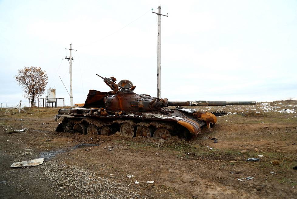Armenian armeijan palanut panssarivaunu Azerbaidžanin puolella Jabrayilissa joulukuussa 2020, jolloin tulitaukosopimus oli juuri allekirjoitettu.