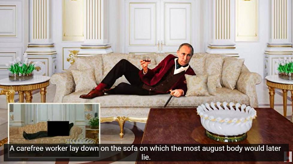 Putin on lisätty sohvalle kuvankäsittelyllä jälkikäteen.