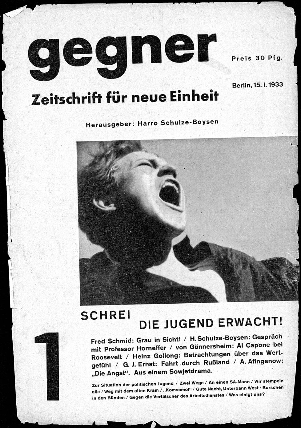 Harro Schulze-Boysenin päätoimittaman Gegner-lehden kansi vuodelta 1933.