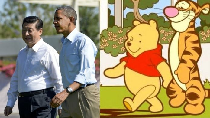 Composite picture of Xi Jinping, Barack Obama and Winnie the Pooh characters Composite picture of Xi Jinping, Barack Obama and Winnie the Pooh characters