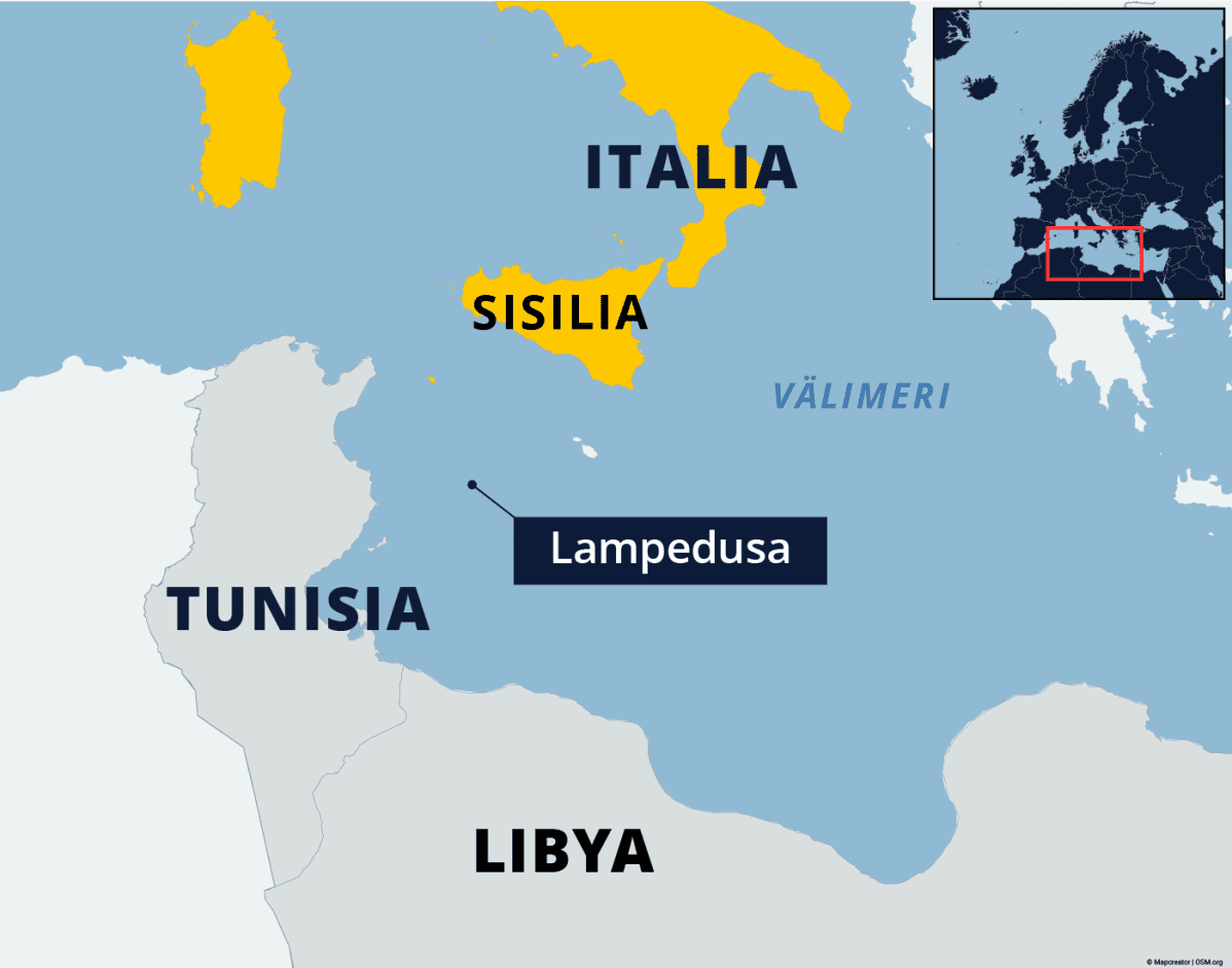 Kartalla Lambedusan saari Välimeressä.
