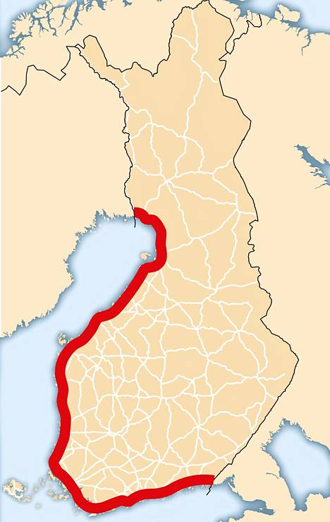 20 kilometrin rannikkovyöhykkeellä on puolet (48 %) Suomen kaikista työpaikoista.
