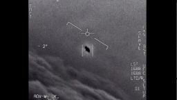 The image from video provided by the Department of Defense labelled Gimbal, from 2015, an unexplained object is seen at center as it is tracked as it soars high along the clouds, traveling against the wind. There's a whole fleet of them, one naval aviator tells another, though only one indistinct object is shown. It's rotating. The U.S. government has been taking a hard look at unidentified flying objects, under orders from Congress, and a report summarizing what officials know is expected to come out in June 2021. (Department of Defense via AP)