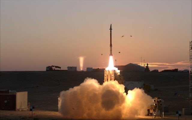 A test of the David's Sling missile defense system. (Defense Ministry) A test of the David's Sling missile defense system. (Defense Ministry)