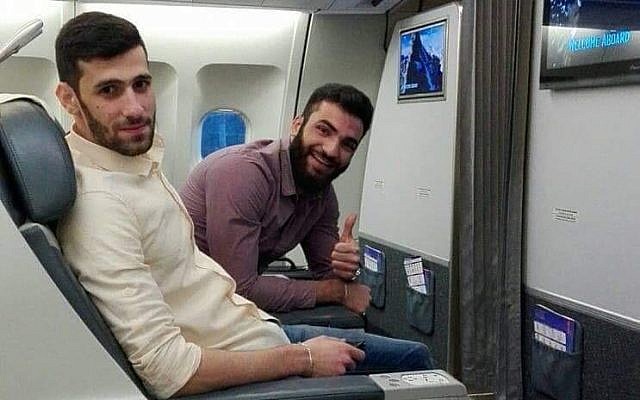 Hassan Yousef Zabeeb, left, and Yasser Ahmad Daher, two Hezbollah members killed in an Israeli airstrike in Syria to thwart a plot to launch armed drones into Israel, seen flying to Iran from Lebanon in an undated photograph. (Israel Defense Forces) Hassan Yousef Zabeeb, left, and Yasser Ahmad Daher, two Hezbollah members killed in an Israeli airstrike in Syria to thwart a plot to launch armed drones into Israel, seen flying to Iran from Lebanon in an undated photograph. (Israel Defense Forces)
