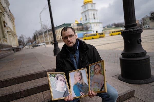 Serhiy Perebyinis lost his wife, Tetiana, and both of their children to Russian mortar shelling as they tried to flee Irpin, near Ukraine’s capital, Kyiv.
