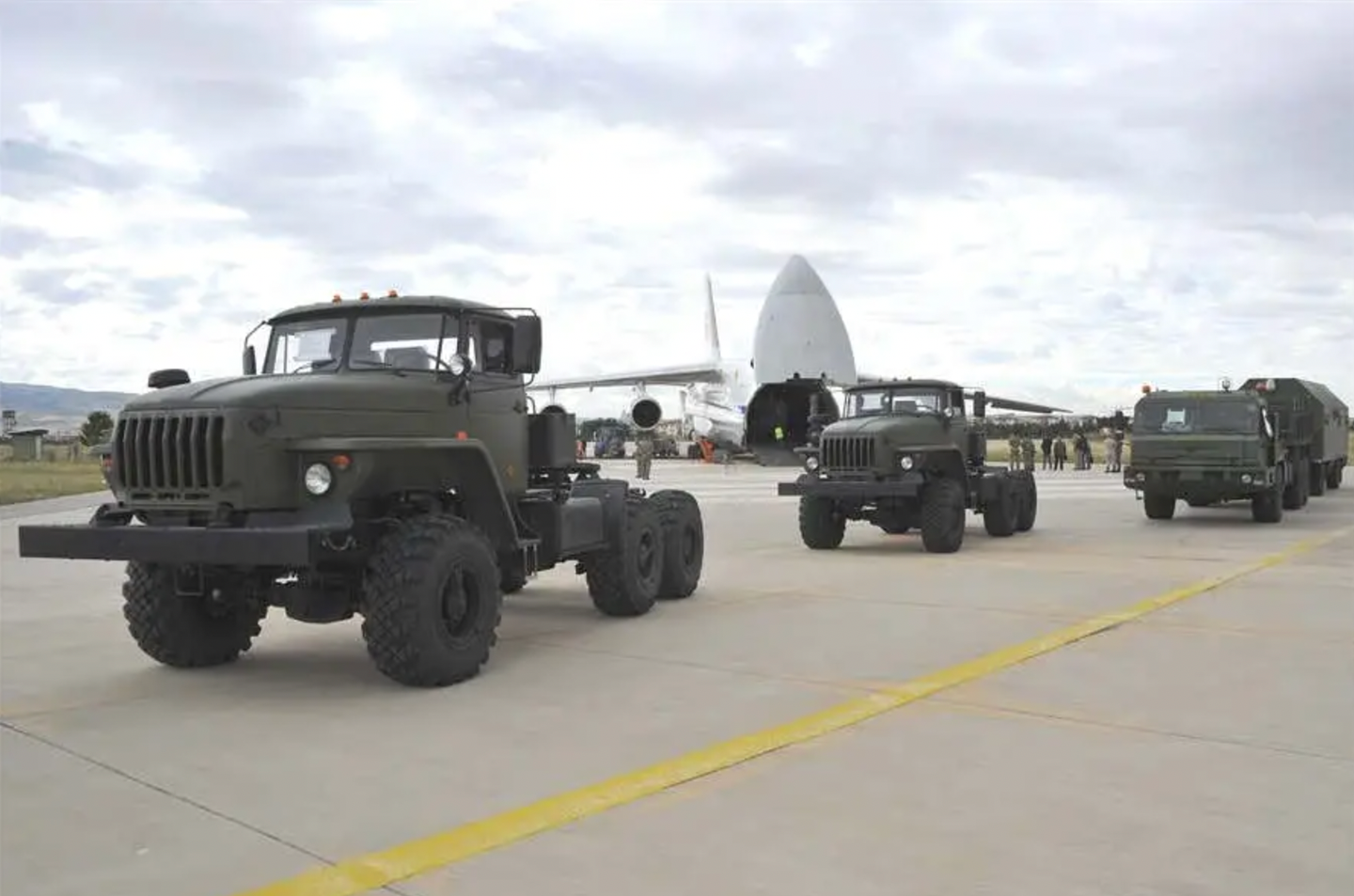 Trucks associated with the S-400 air defense system arrive at Murted Air Base in Turkey, in July 2019. <em>TURKISH MINISTRY OF NATIONAL DEFENSE</em>